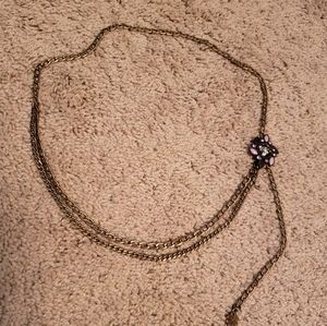 3/$15 Purple accented Antiqued brass chain belt